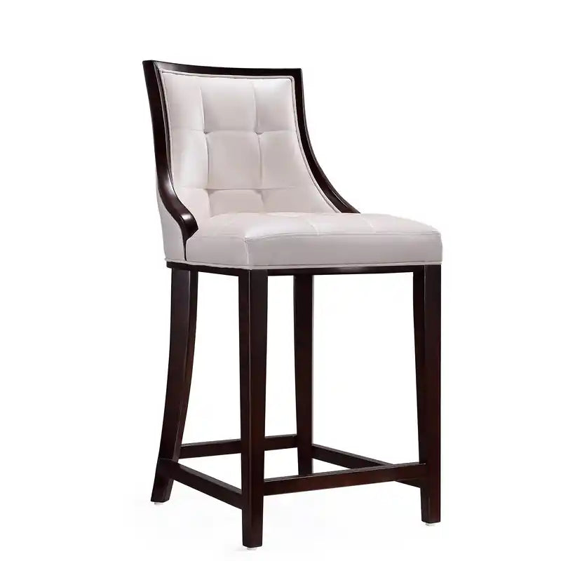 Tabouret de bar à hauteur de comptoir traditionnel en bois de hêtre de 39,5 po avec capitonnage cannelé - Crème et Noyer foncé