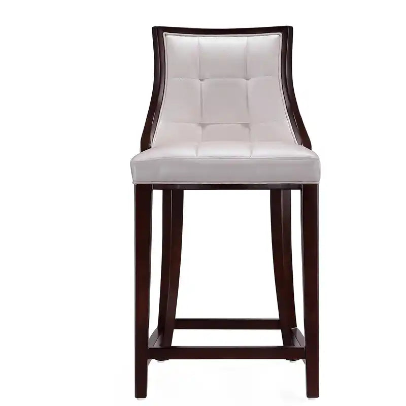 Tabouret de bar à hauteur de comptoir traditionnel en bois de hêtre de 39,5 po avec capitonnage cannelé - Crème et Noyer foncé