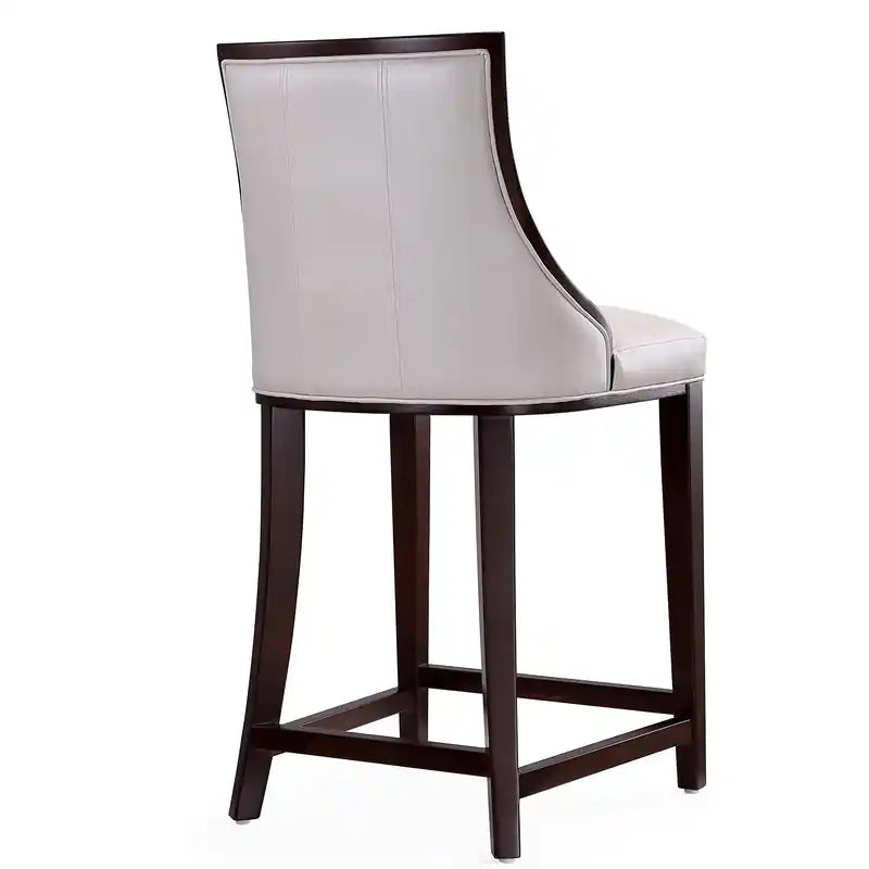 Tabouret de bar à hauteur de comptoir traditionnel en bois de hêtre de 39,5 po avec capitonnage cannelé - Crème et Noyer foncé