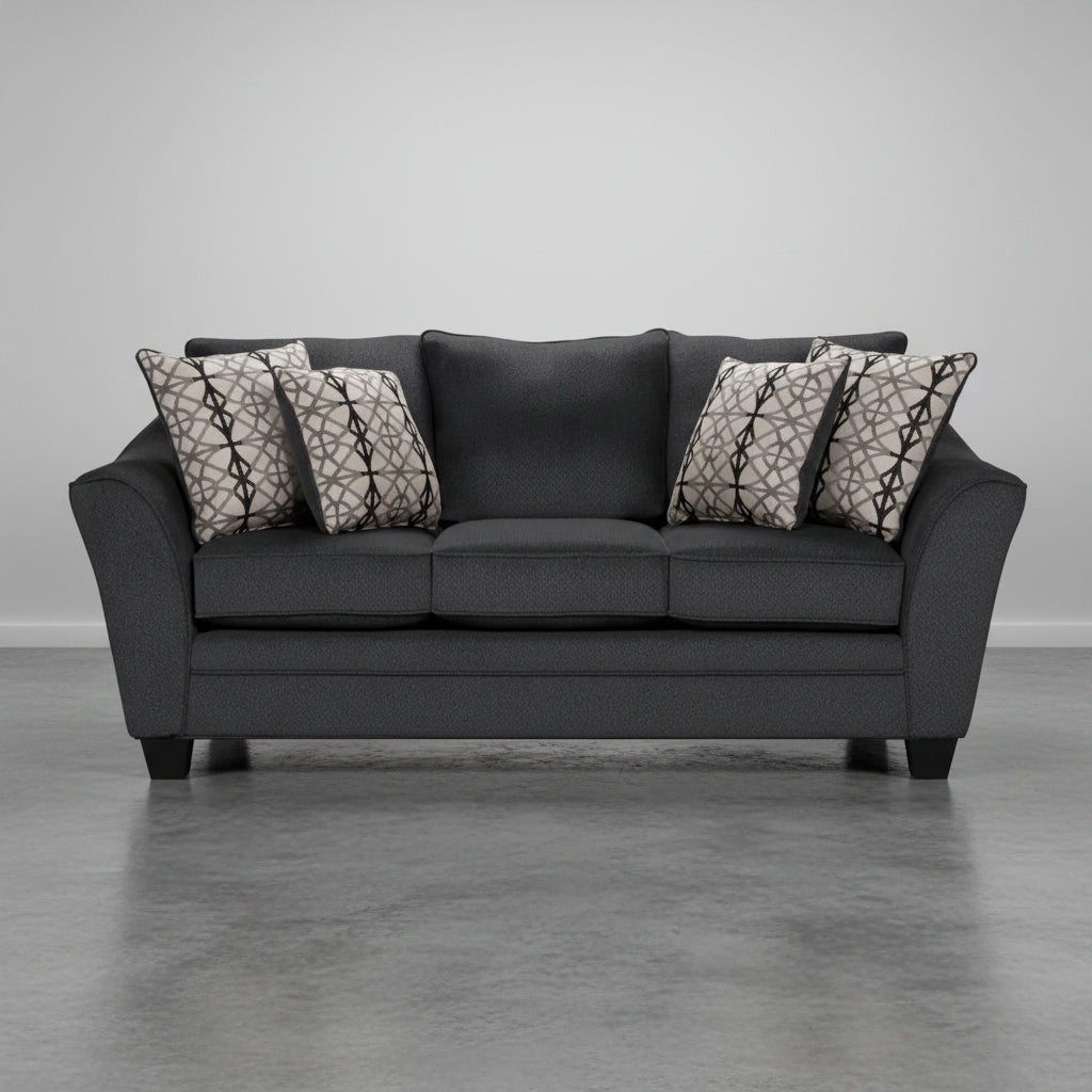 Made in Canada Febe 85 Chenille Fabric Full-Size Condo Sofa Bed with Flared Arms - Charcoal Grey
