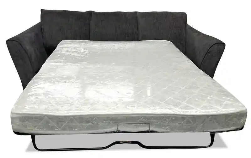 Canapé-lit condo grand format en tissu chenille anthracite avec accoudoirs évasés