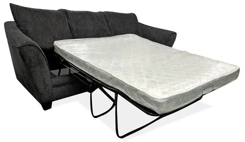 Canapé-lit condo grand format en tissu chenille anthracite avec accoudoirs évasés