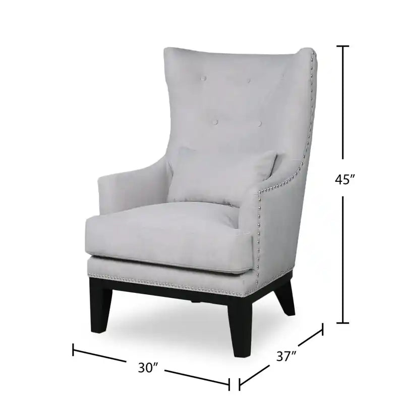30 Fauteuil d'appoint en similicuir suédé avec base en bois et garniture cloutée - Walks Dove Grey