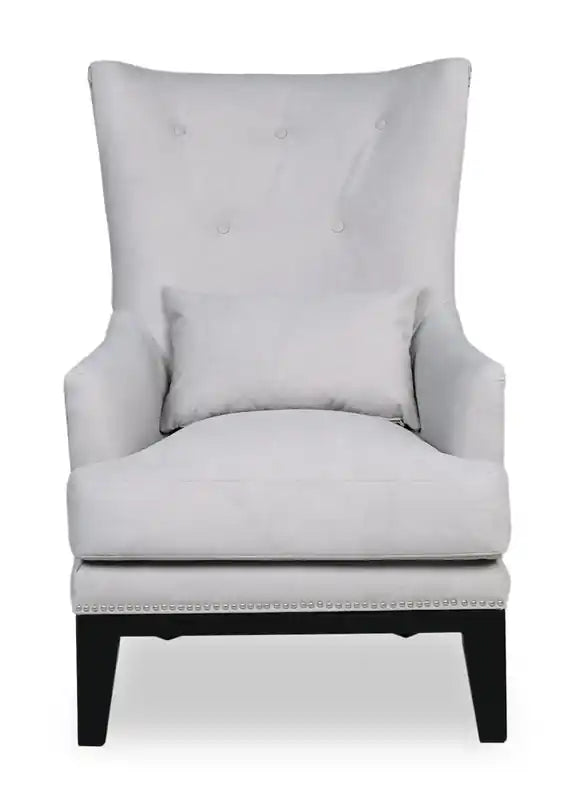 30 Fauteuil d'appoint en similicuir suédé avec base en bois et garniture cloutée - Walks Dove Grey