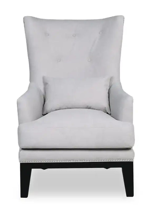 30 Fauteuil d'appoint en similicuir suédé avec base en bois et garniture cloutée - Walks Dove Grey