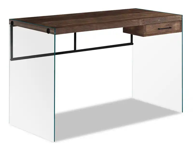 Isla 48 Office Desk with Drawer - Brown with Glass Base
