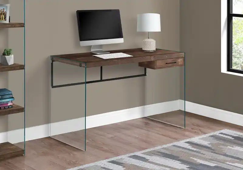 48 Bureau avec tiroir - Marron avec base en verre