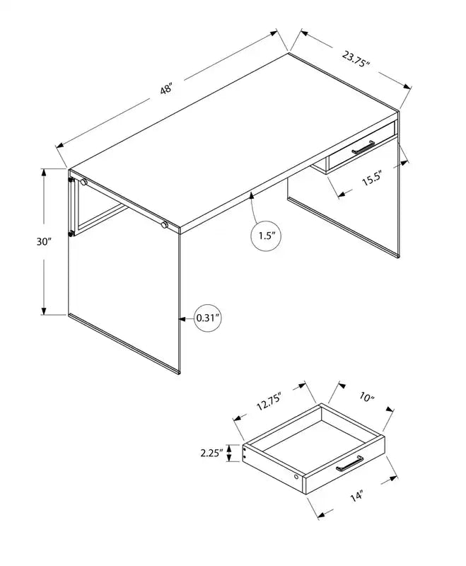 48 Bureau avec tiroir - Marron avec base en verre