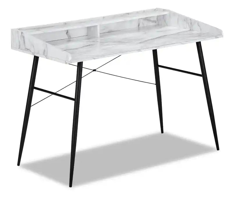 Jeremy 47.25 Office Desk with Small Hutch - White Marble-Look