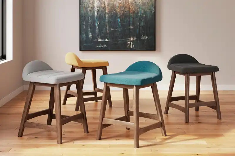 Tabouret de comptoir en tissu aspect lin, 24 po H