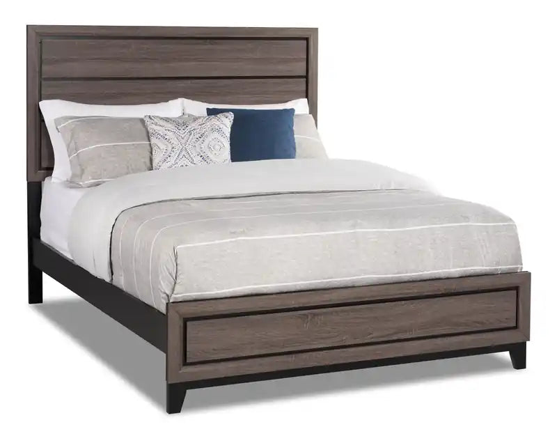 Kate Panel Bed with Headboard & Frame, Grey/Brown