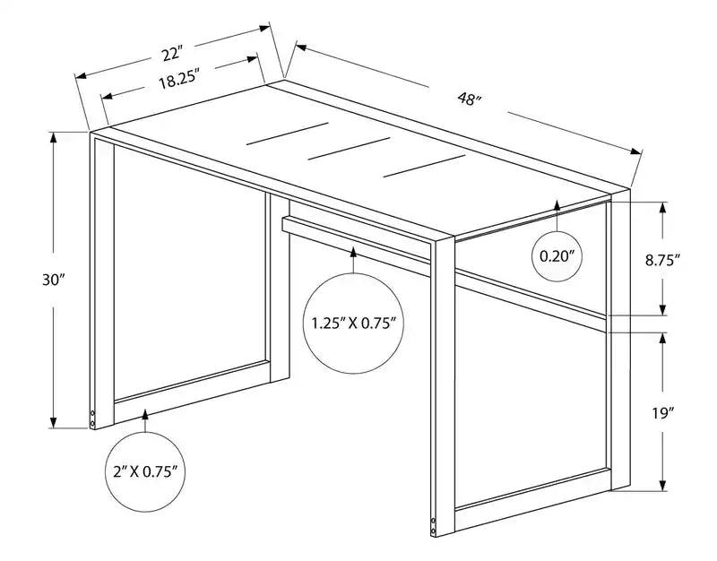 Bureau avec plateau en verre de 48 pouces