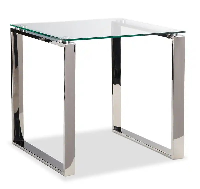 Metro 21.5 Modern Glass Top End Table - Silver with Metal Legs
