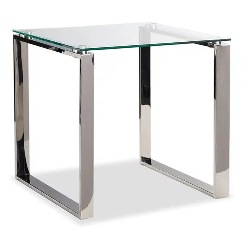 Metro 21.5 Modern Glass Top End Table - Silver with Metal Legs