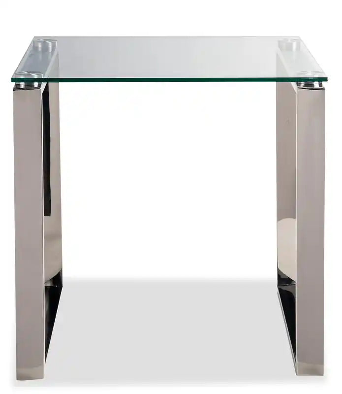 21,5 Table d'appoint moderne en verre - Argent avec pieds en métal