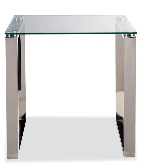 21,5 Table d'appoint moderne en verre - Argent avec pieds en métal