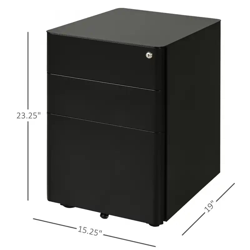 Classeur mobile en acier à 3 tiroirs avec serrure - Noir