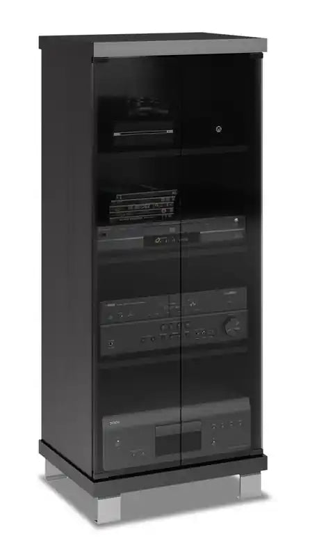 Holland 20.25 Audio Stand with Storage and Cable Management -Black with Glass