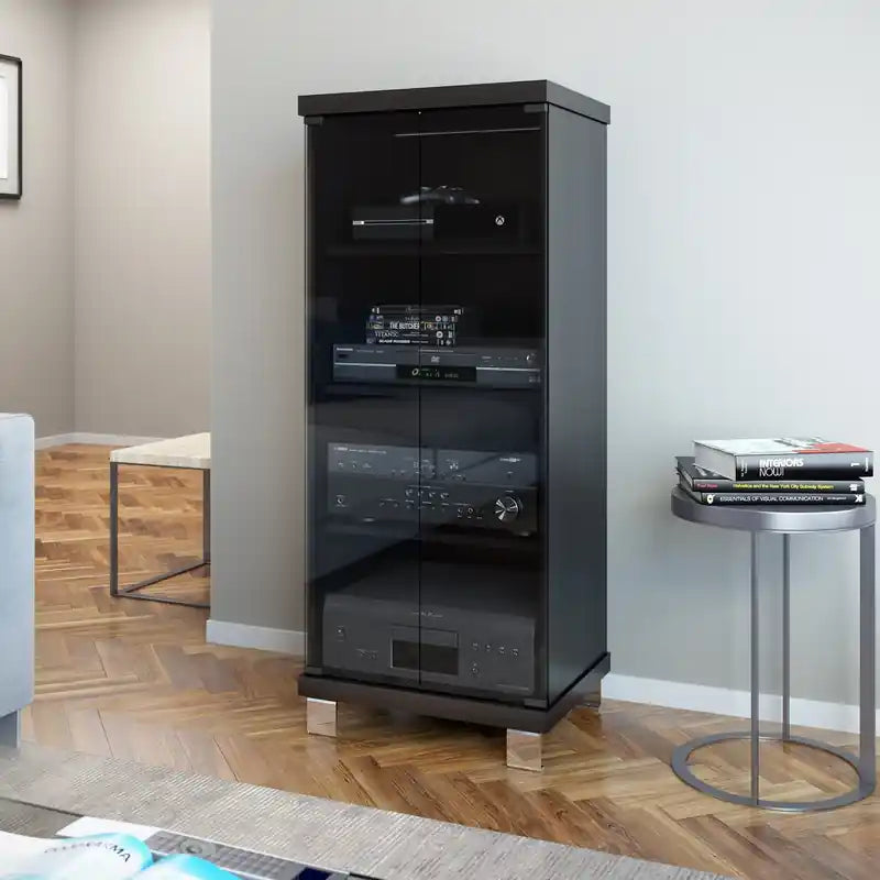 Support audio 20.25 avec rangement et gestion des câbles - Noir avec verre