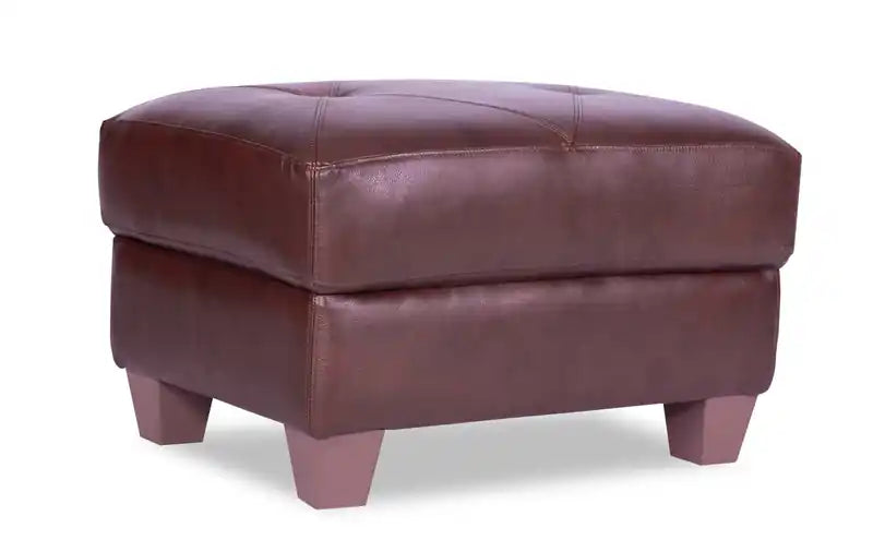 31 Pouf en cuir véritable avec surpiqûres en losanges et pieds en bois – Gris anthracite