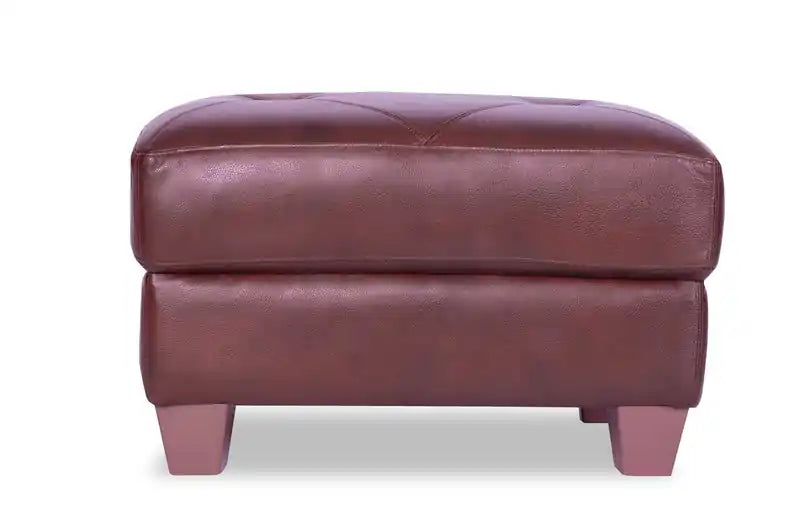31 Pouf en cuir véritable avec surpiqûres en losanges et pieds en bois – Gris anthracite