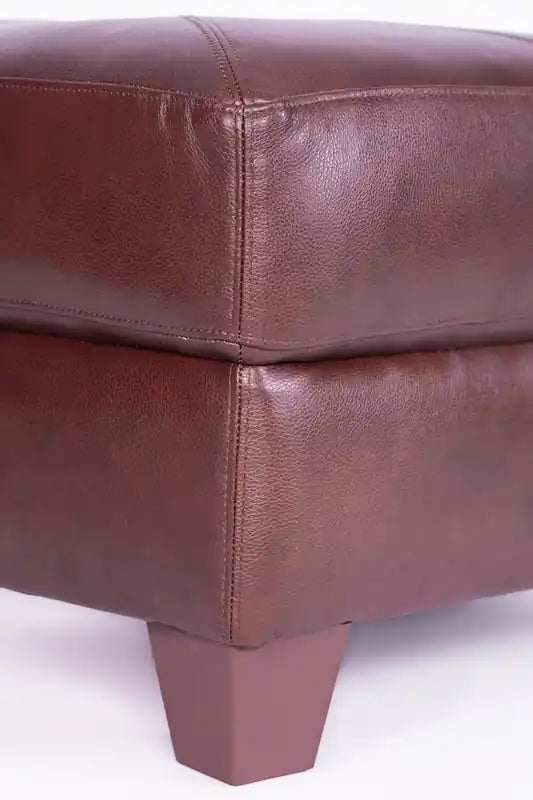 31 Pouf en cuir véritable avec surpiqûres en losanges et pieds en bois – Gris anthracite