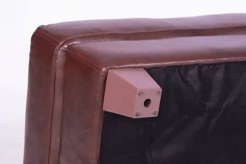 31 Pouf en cuir véritable avec surpiqûres en losanges et pieds en bois – Gris anthracite