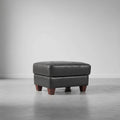 Chateau dAx Vita 31 100% Genuine Leather Ottoman with Diamond Pattern Stitching and Wood Legs - Charcoal Grey