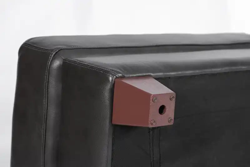 31 Pouf en cuir véritable avec surpiqûres en losanges et pieds en bois – Gris anthracite