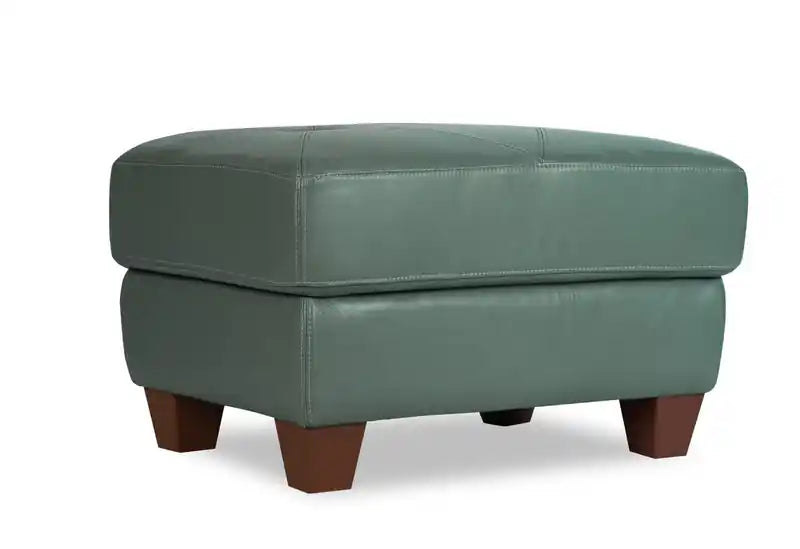 31 Pouf en cuir véritable avec surpiqûres en losanges et pieds en bois – Gris anthracite