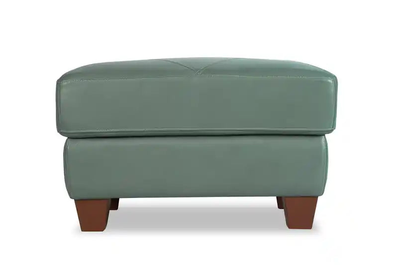 31 Pouf en cuir véritable avec surpiqûres en losanges et pieds en bois – Gris anthracite