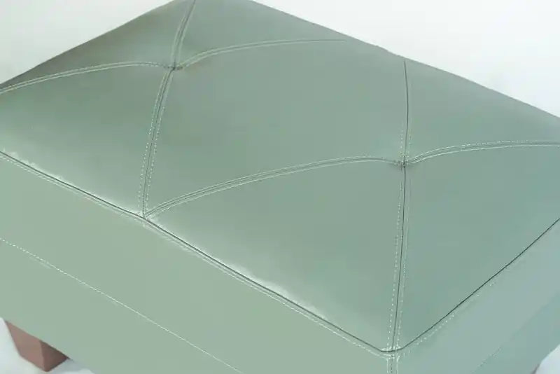 31 Pouf en cuir véritable avec surpiqûres en losanges et pieds en bois – Gris anthracite
