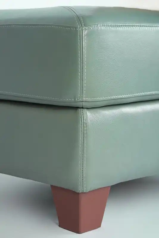 31 Pouf en cuir véritable avec surpiqûres en losanges et pieds en bois – Gris anthracite