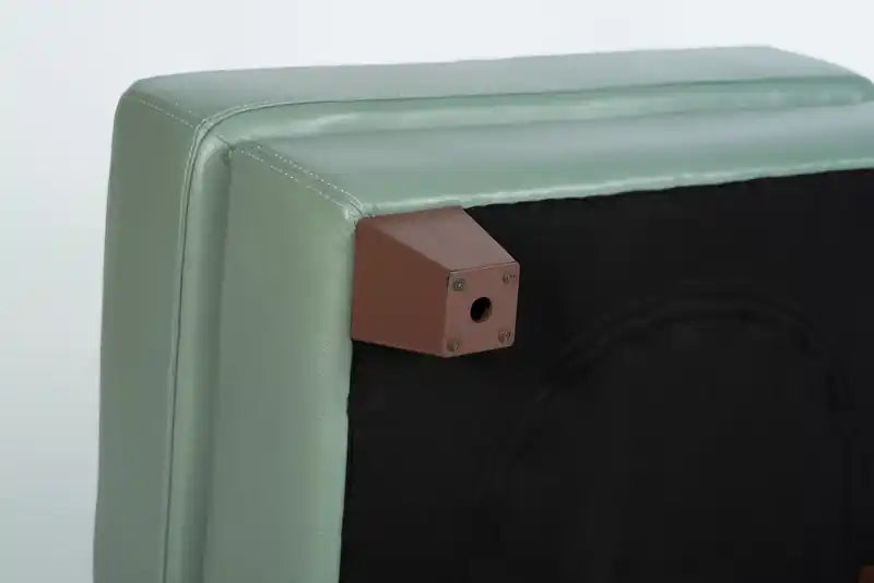 31 Pouf en cuir véritable avec surpiqûres en losanges et pieds en bois – Gris anthracite
