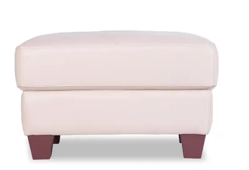 31 Pouf en cuir véritable avec surpiqûres en losanges et pieds en bois – Gris anthracite