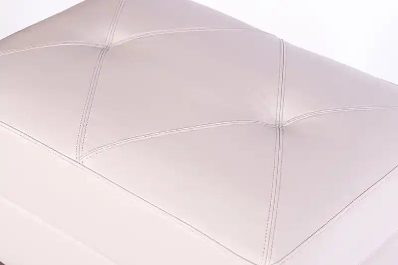 31 Pouf en cuir véritable avec surpiqûres en losanges et pieds en bois – Gris anthracite