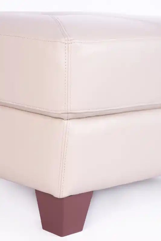 31 Pouf en cuir véritable avec surpiqûres en losanges et pieds en bois – Gris anthracite