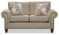 Made in Canada Wynn 70 Chenille Fabric Loveseat with Nailhead Trim and Wood Bun Legs
