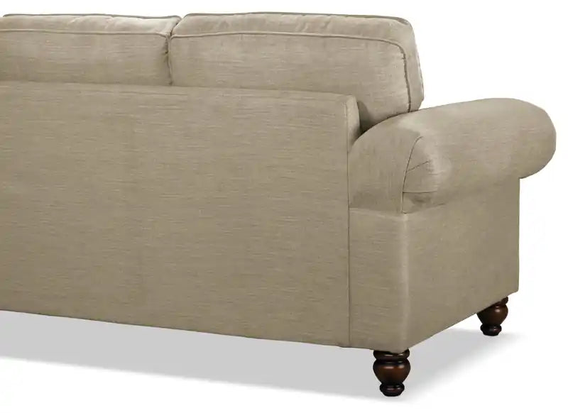 Causeuse en tissu chenille 70 po avec clous décoratifs et pieds tournés en bois