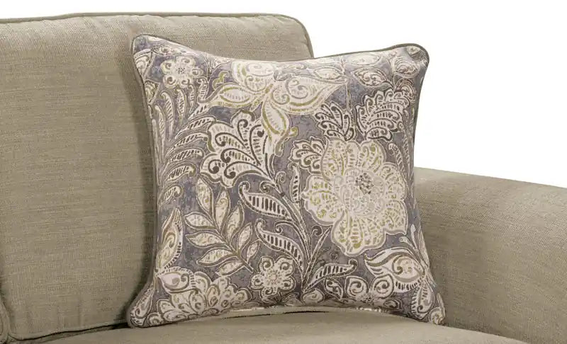 Causeuse en tissu chenille 70 po avec clous décoratifs et pieds tournés en bois