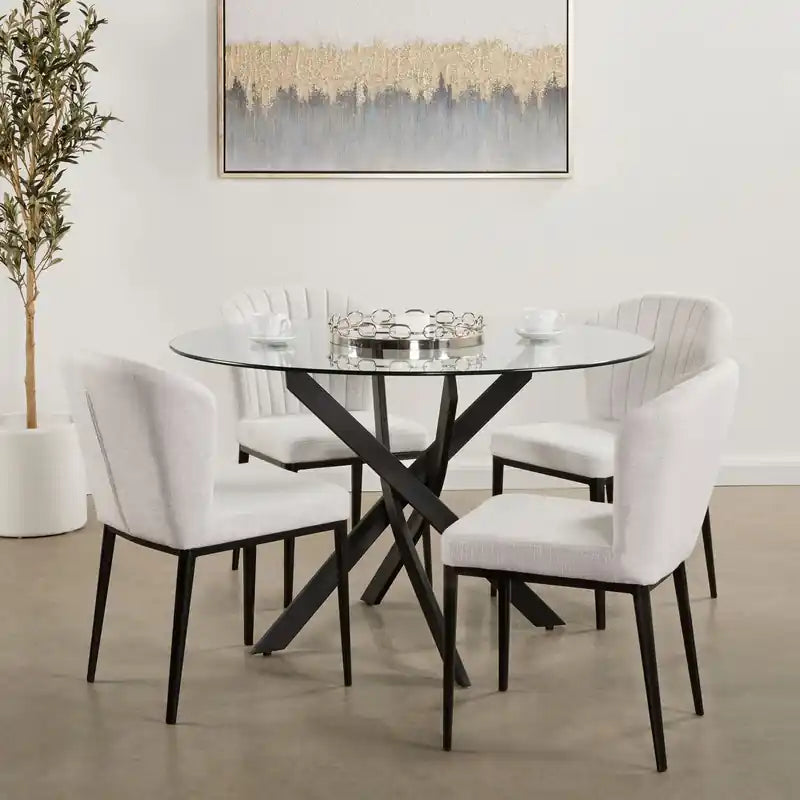 Chaise de salle à manger en tissu polyester et capitonnage à canaux